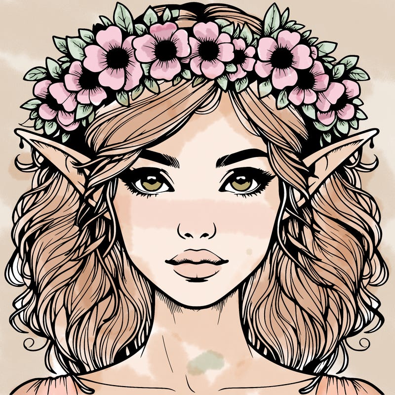 realistic female elf with flower crown