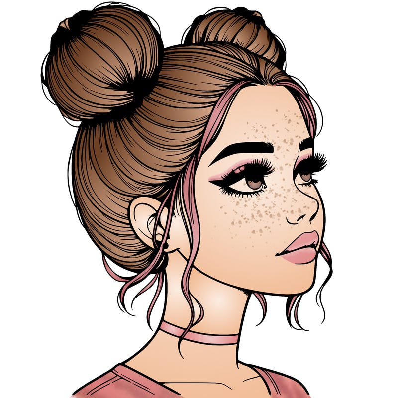 realistic girl with buns on the top of her head