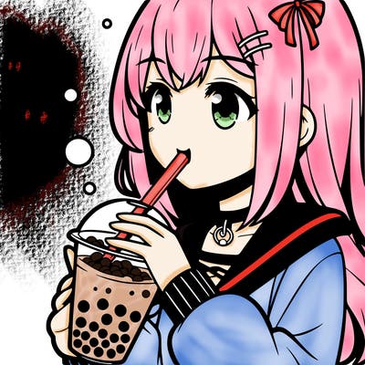 anime girl drinking boba tea