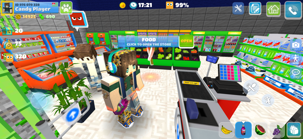 Personajes de estilo bloqueado comprando en un supermercado dentro del juego School Party Craft