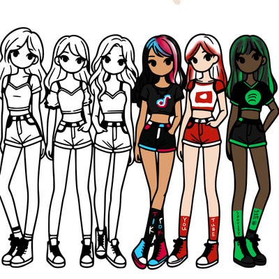 a group of girls wearing crop tops and shorts