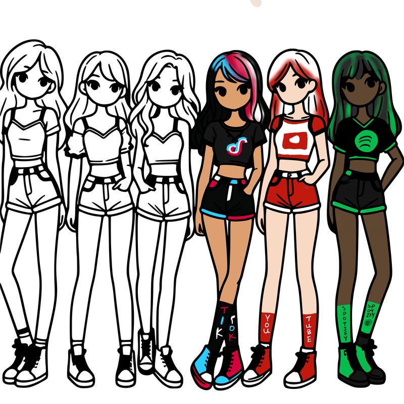 a group of girls wearing crop tops and shorts