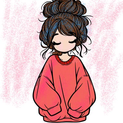 girl with baggy sweatshirt and messy bun