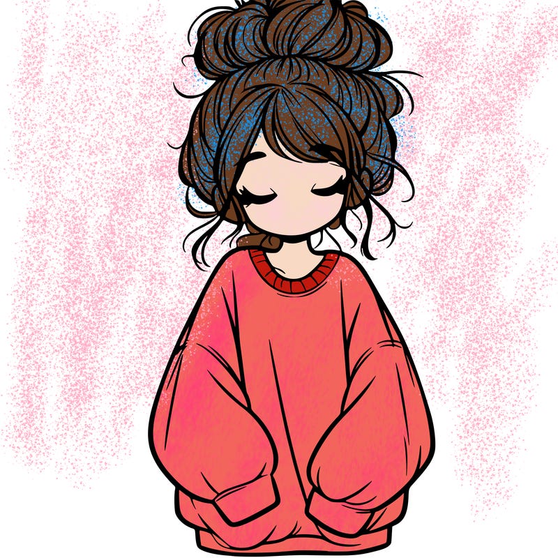girl with baggy sweatshirt and messy bun