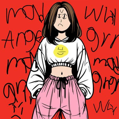 realistic girl faceless with baggy pants and a crop top