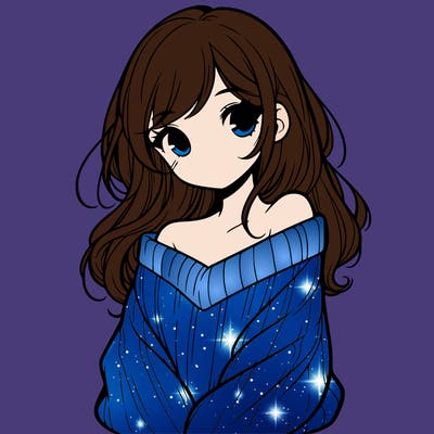 shy pretty girl wearing a sweater that is falling off one shoulder portrait