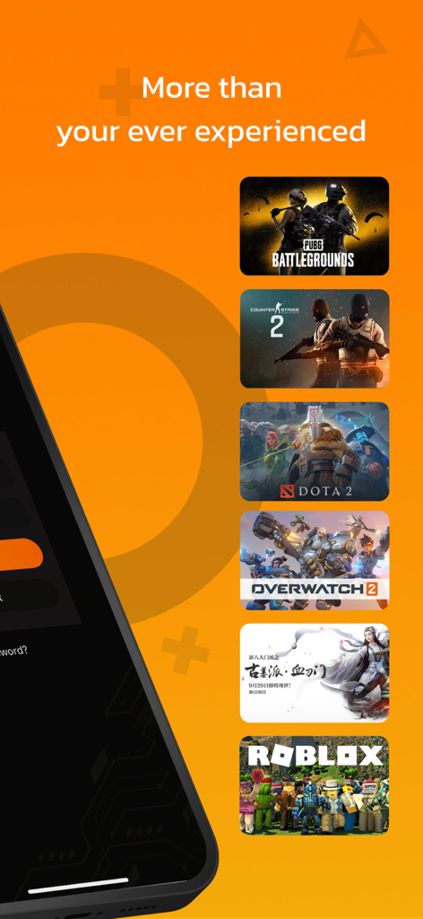 VPN4Games - VPN Proxy Games - VPN4Games app interface showing a list of supported games like PUBG and Roblox