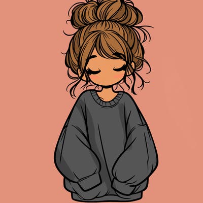 girl with baggy sweatshirt and messy bun