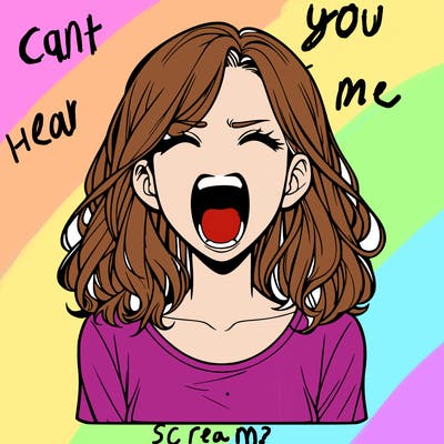 a realistic girl who is screaming