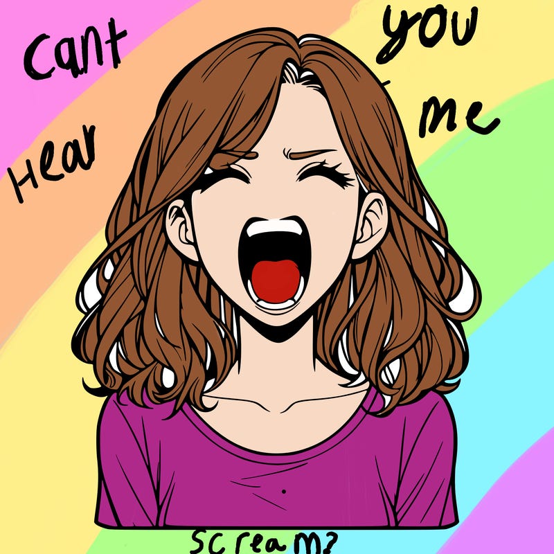 a realistic girl who is screaming