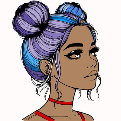realistic girl with buns on the top of her head