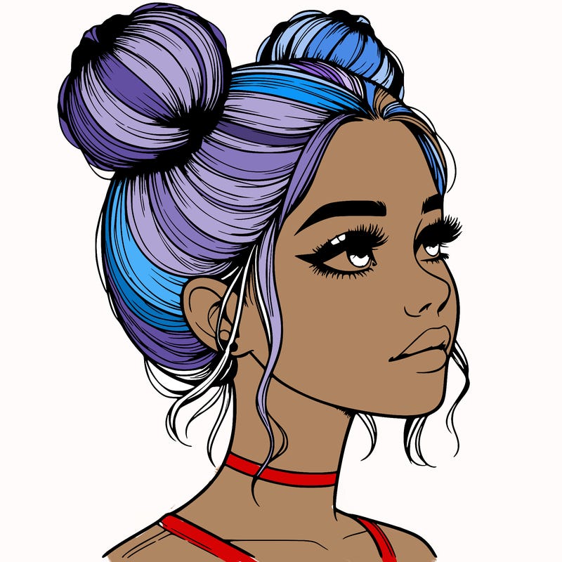 realistic girl with buns on the top of her head