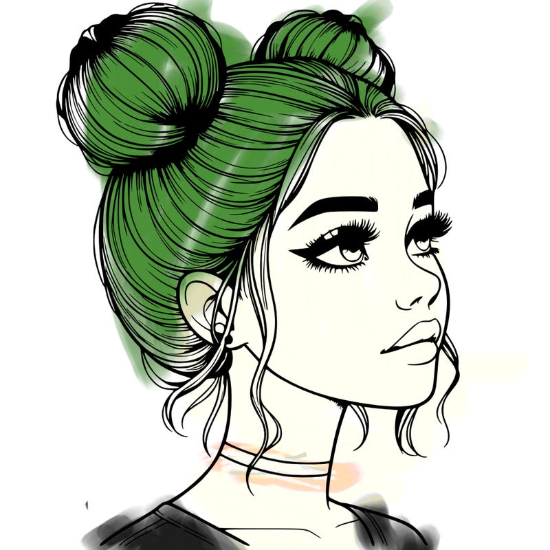 realistic girl with buns on the top of her head