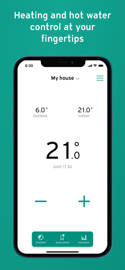Vaillant vSMART Control - Smartphone interface of the Vaillant vSMART Control app showing home temperature settings