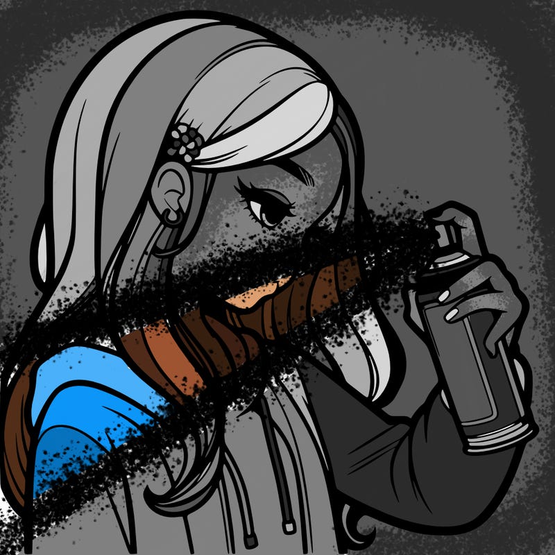 a realistic girl spray painting