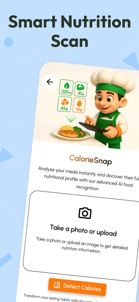 RecipifyAI AI Recipe Generator - RecipifyAI app screenshot showing the CalorieSnap feature for smart nutrition scanning and AI food recognition.