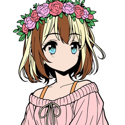 manga character girl with flower crown