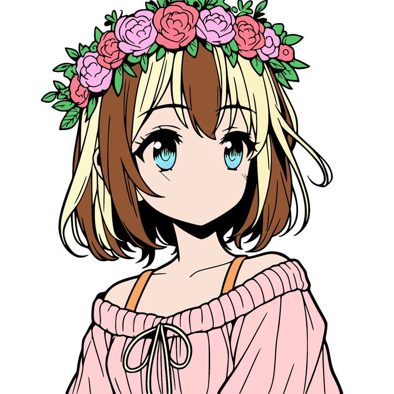 manga character girl with flower crown
