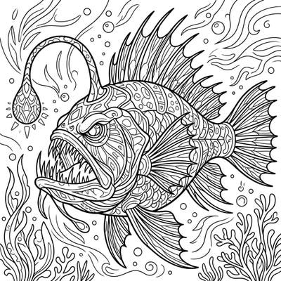 Explore the mysterious depths with this stunning deep-sea anglerfish coloring page, designed specifically for adult colorists. Its intricate details and unique features offer a challenging yet rewarding artistic escape.