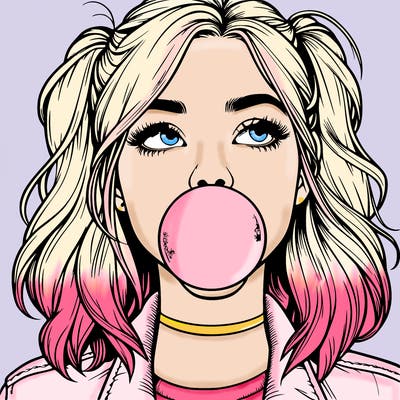realististic girl blowing bubble -gum