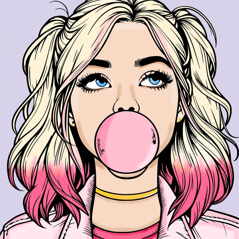 realististic girl blowing bubble -gum