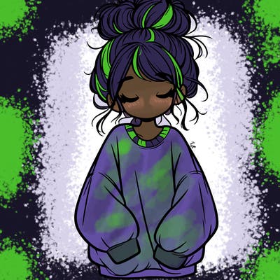 girl with baggy sweatshirt and messy bun