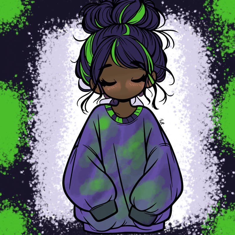 girl with baggy sweatshirt and messy bun
