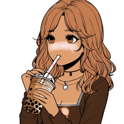realistic girl drinking boba tea
