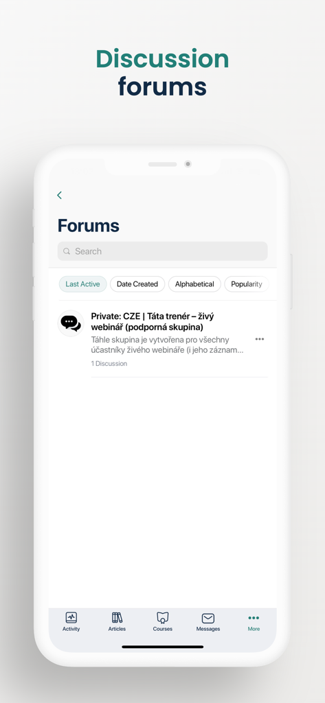 Soccer Coaches Hub - A screenshot of the Soccer Coaches Hub app showing the discussion forums interface with search and filter options for soccer coaching topics.