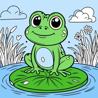 green froggy standing on a lilly pad