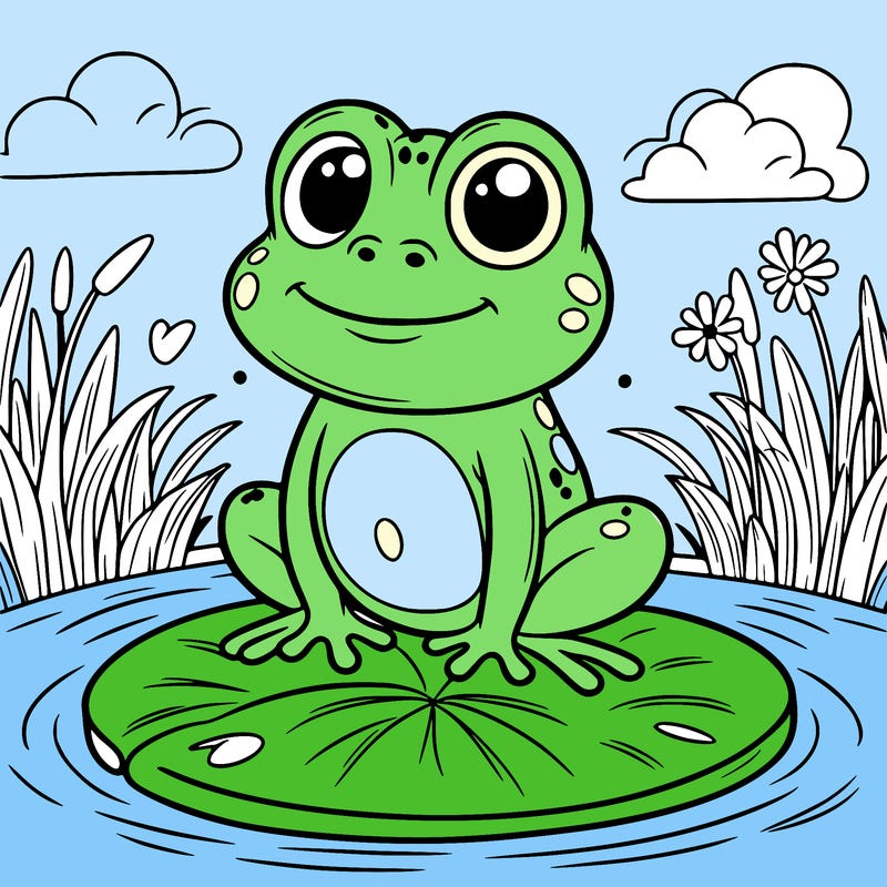 green froggy standing on a lilly pad