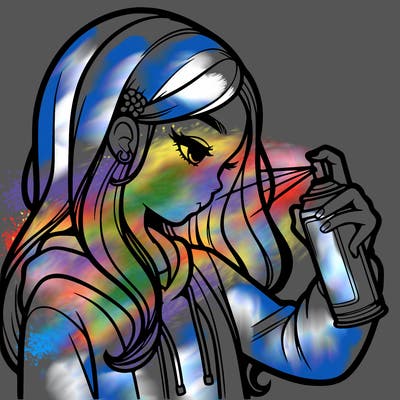 a realistic girl spray painting