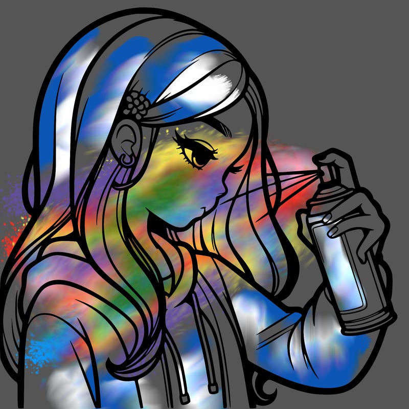 a realistic girl spray painting