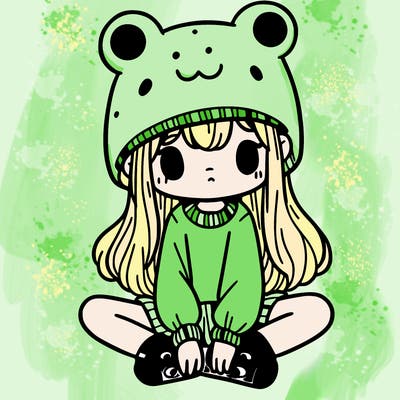 a girl wearing a frog hat and some frog socks