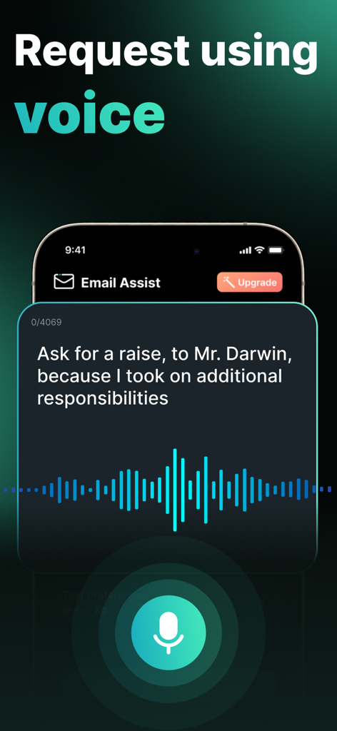 AI Email Writer - aiMail - ハンズフリーでメールを作成するためのaiMailアプリの音声リクエストインターフェース。