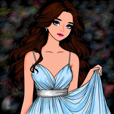 realistic girl in flowy silky prom dress