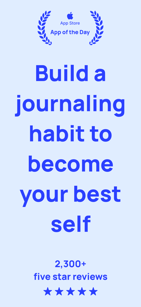 Clearful - Journal & Diary - Promotional screen for the Clearful journaling app highlighting its status as App Store App of the Day and over 2,300 five-star reviews.