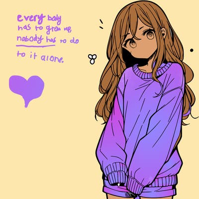 manga teen girl  in a sweater and baggy pants