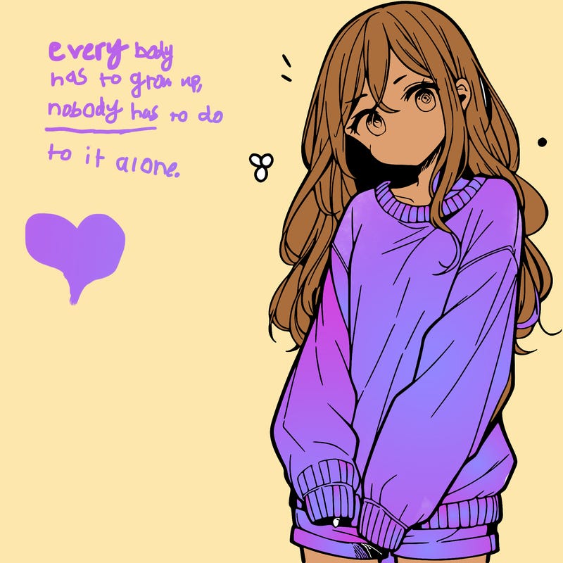 manga teen girl  in a sweater and baggy pants