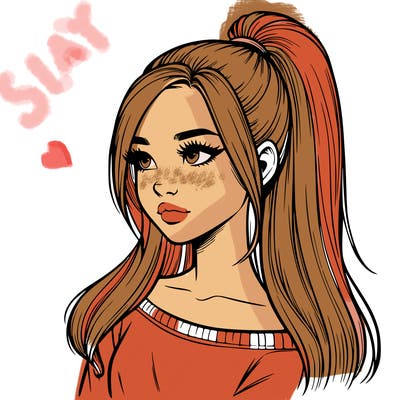realistic girl with a high ponytail
