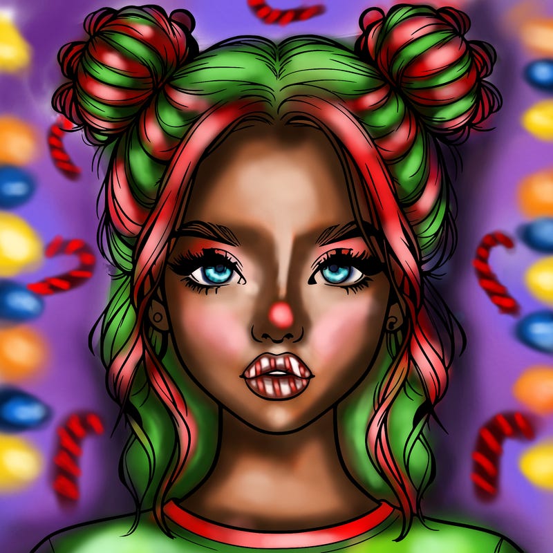 realistic girl with two buns in hair and lips