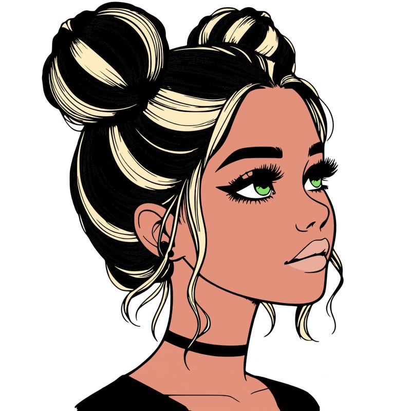 realistic girl with buns on the top of her head