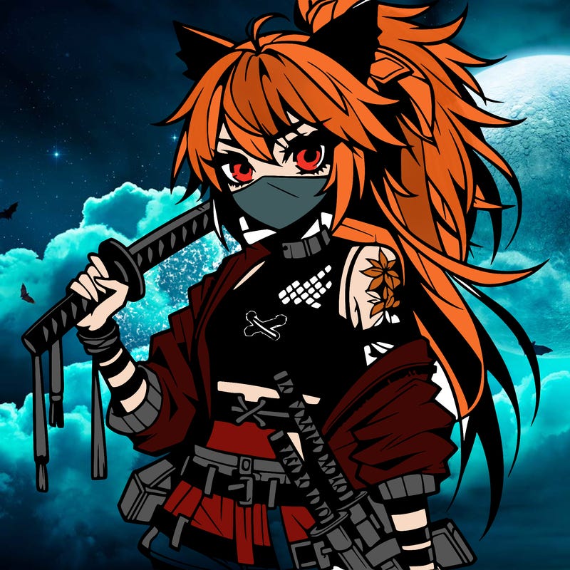 gorgeous edgy anime girl with a ninjato in one hand