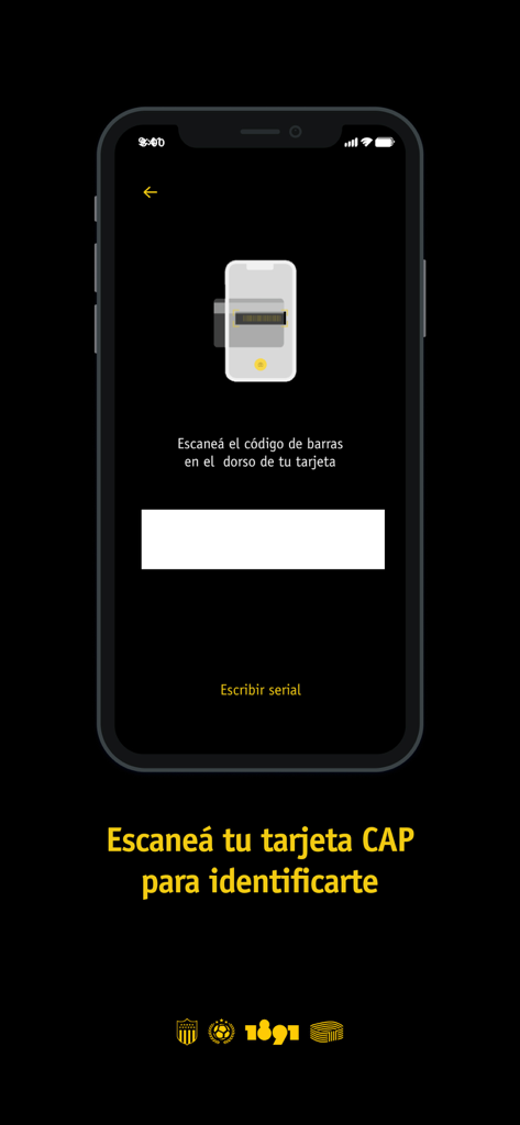 Interface for scanning the Peñarol membership card barcode in the CAPP app