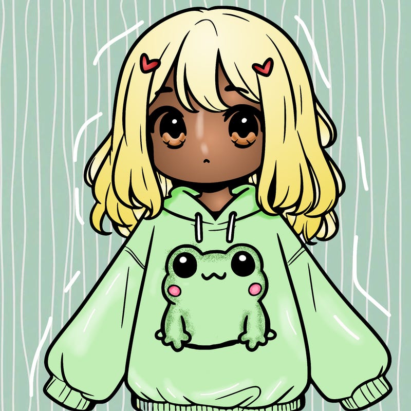 girl wearing frogging sweatshirt
