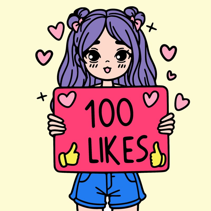girl holding a sign saying 100 likes