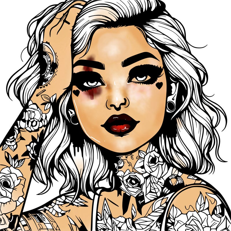 realistic girl with tattoos all over