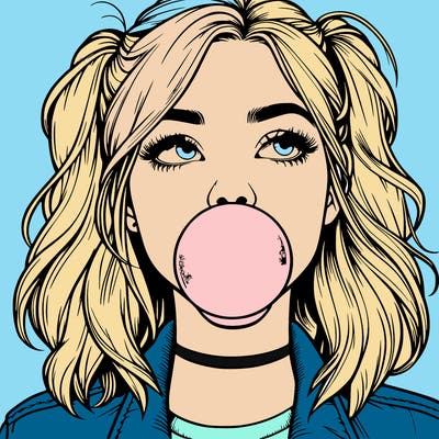 realististic girl blowing bubble -gum