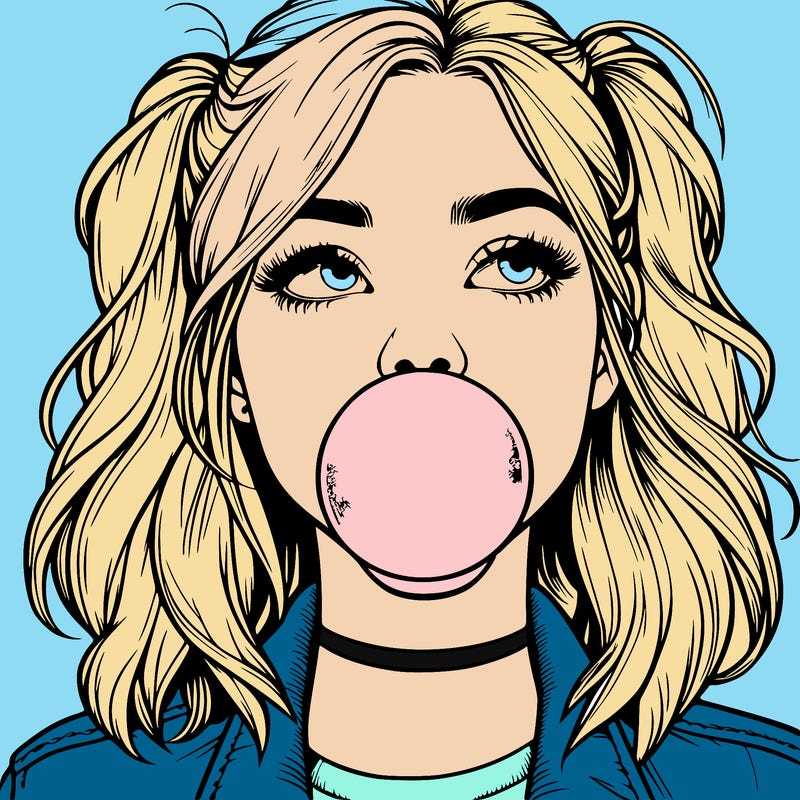 realististic girl blowing bubble -gum