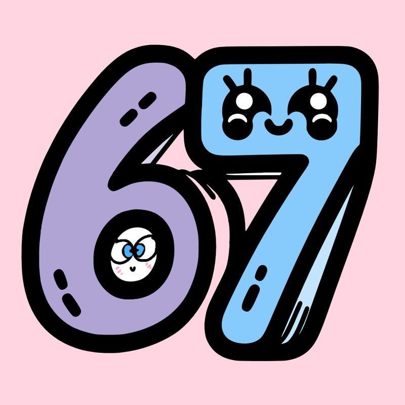 the numbers 67